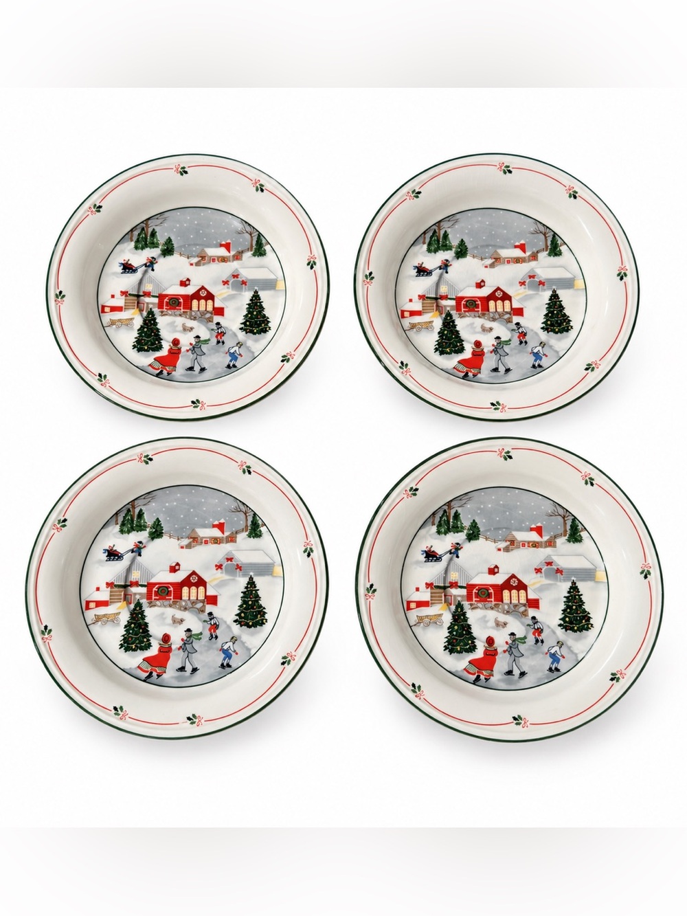 Vintage Sango Silent Night 3900 4 Salad Plates Christmas Village 7” Nostalgia